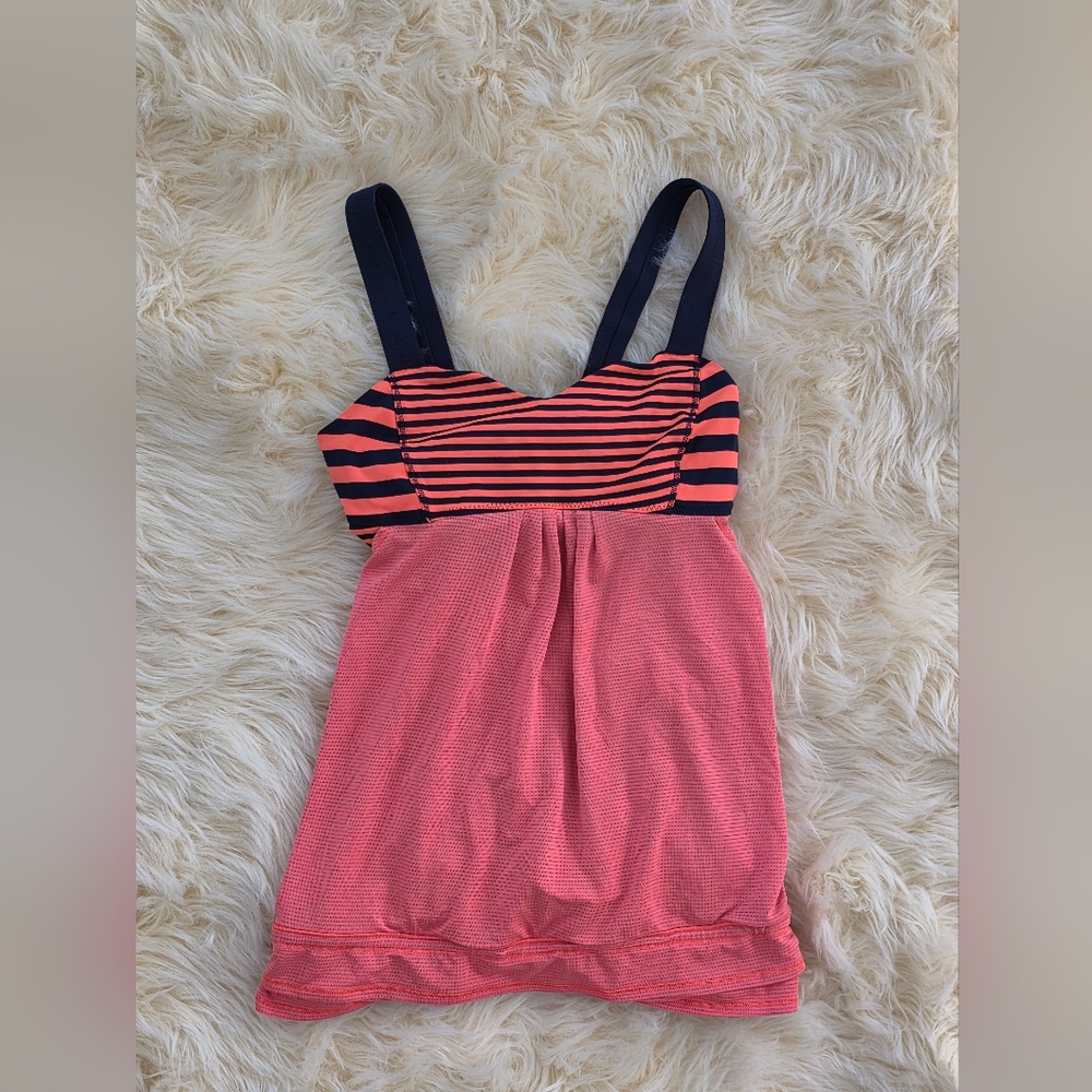 Lululemon Ladies Size 6 Striped Pink and Navy Tank Bra Top